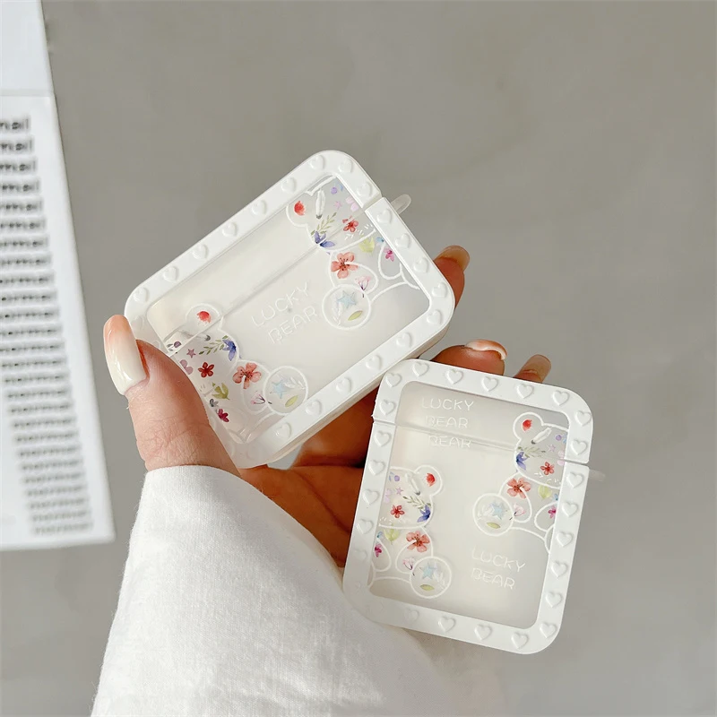

Чехол для наушников Apple AirPods 1 2 3 Pro с милым цветочным медведем, защитный чехол для гарнитуры, красивый чехол для наушников с зарядным устройст...