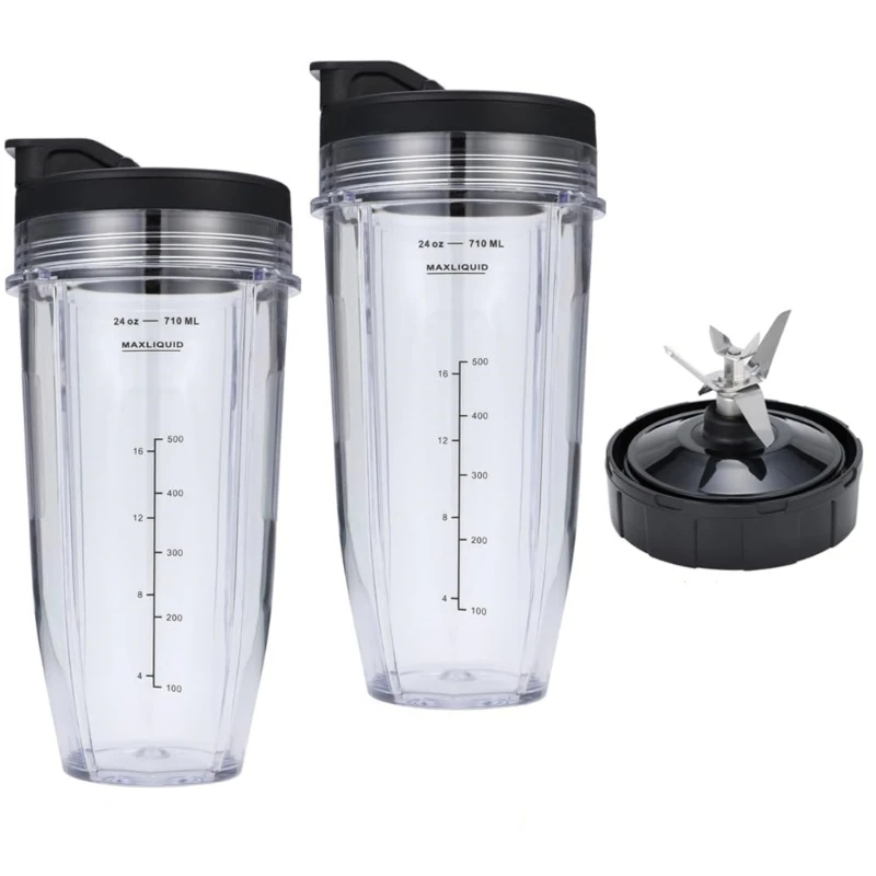 

24oz Blender Cups and 7 Fins for Ninja BN401, BN400, BN801, BN800, Replacement Cups with Sip and Seal Lids 20CC