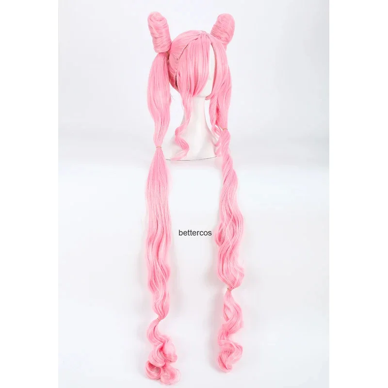 Фото Парик для косплея Sailor Chibi Usa Chibiusa, 120 см, супер длинный розовый термостойкий парик из синтетических волос + шапочка для парика №3