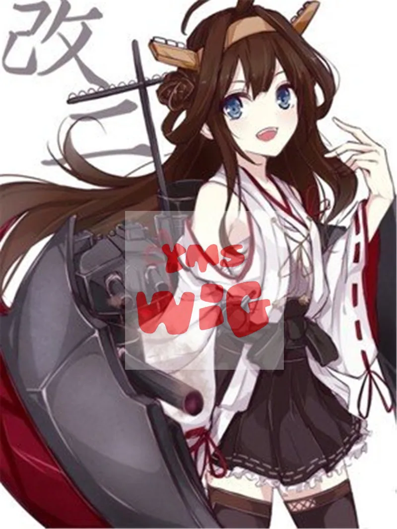 Kantai Collection Косплей Kongou 70 см длинные прямые красновато-каштановые волосы с двумя