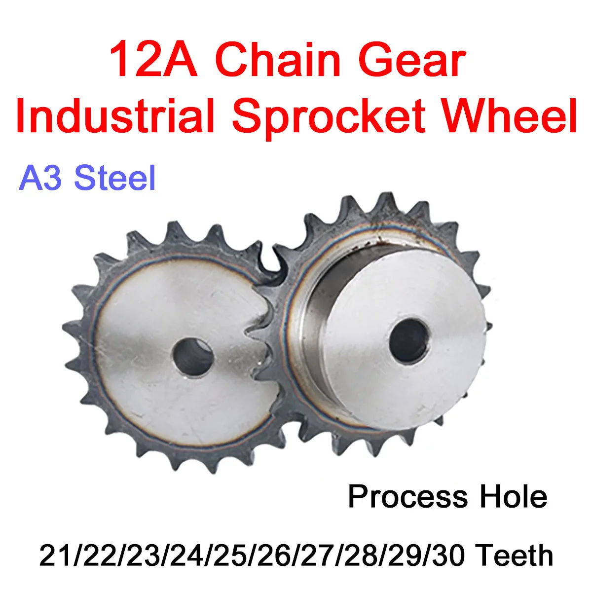 

1Pc 12A Chain Gear 21/22/23/24/25/26/27/28/29/30 Teeth A3 Steel Industrial Convex Sprocket Process Hole Tooth Pitch 19.05mm