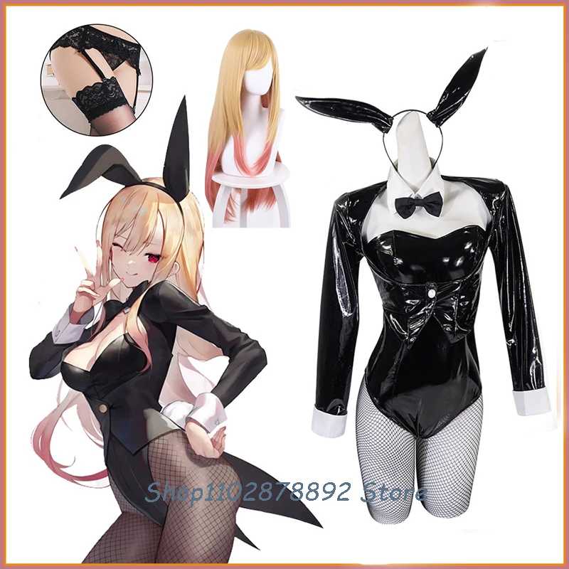 

Anime My Dress-Up Darling Marin Kitagawa Bunny Girl Jumpsuit Cosplay Costume Sexy Suit Wig Rabbit Ear Headband Girls Women