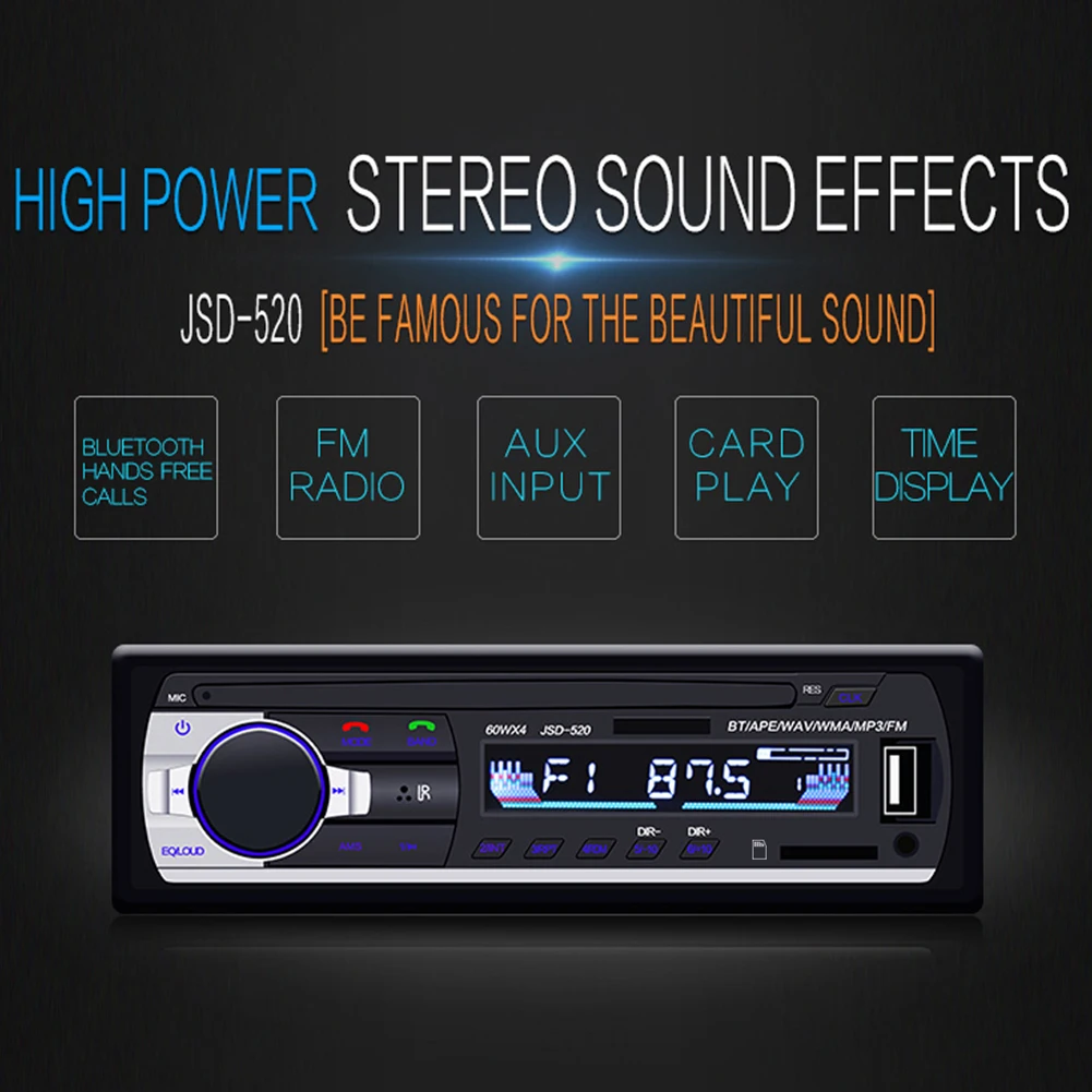 

Jsd-520 Car Radio In Dash 1 DIN Recorder MP3 Audio Stereo Bluetooth Autorodio Digital Clock Display High Quality