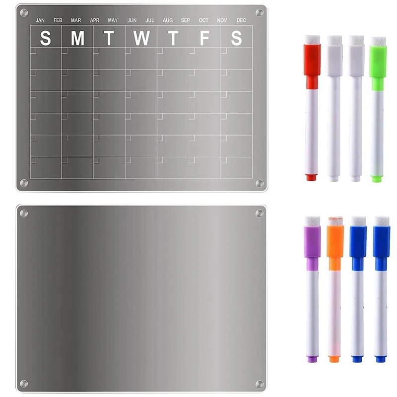 

Календарь акриловый магнитный для холодильника, 2 шт., календарь для сухой стираемой доски, многоразовый планировщик с 8 маркерами