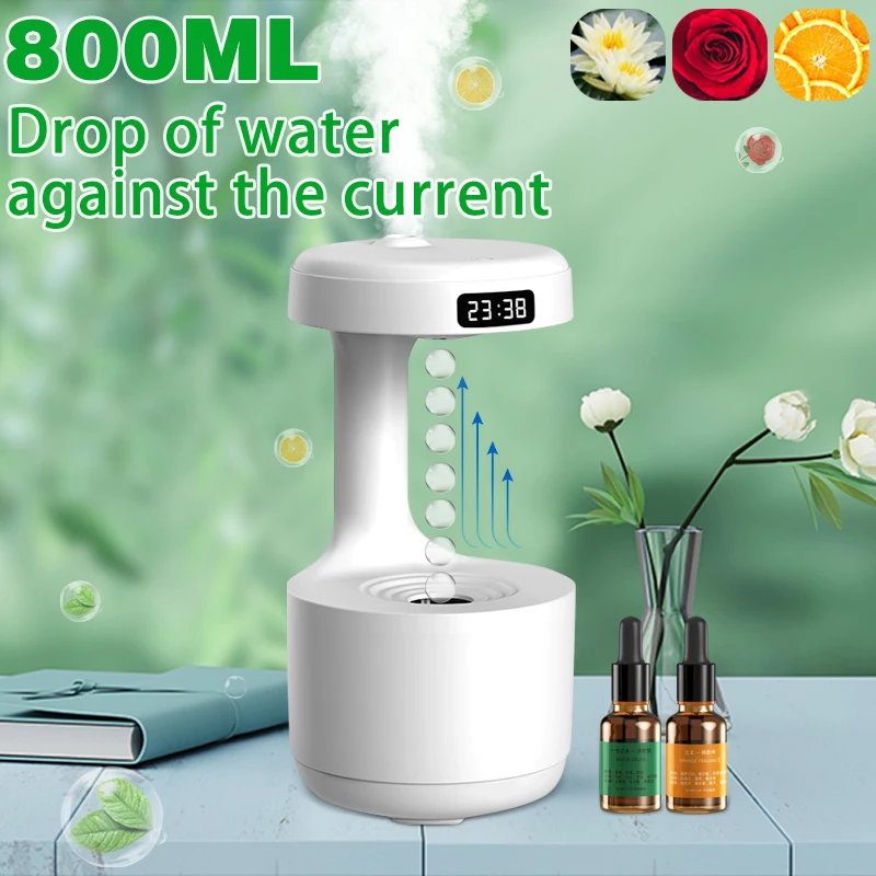 

800ML Anti-gravity Air Humidifier Water Drop Diffuser Cool Mist Maker Bedroom Office Aromatherapy Humidifiers with LED Display