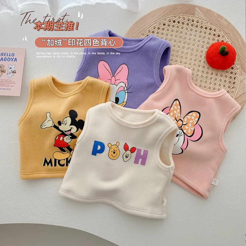 

Kids Girl Winter Clothes Toddler Boys Vest Cute Cartoon Mickey Minnie Mouse Fleece Thickening Keep Warm Vests Kawaii Waistcoat