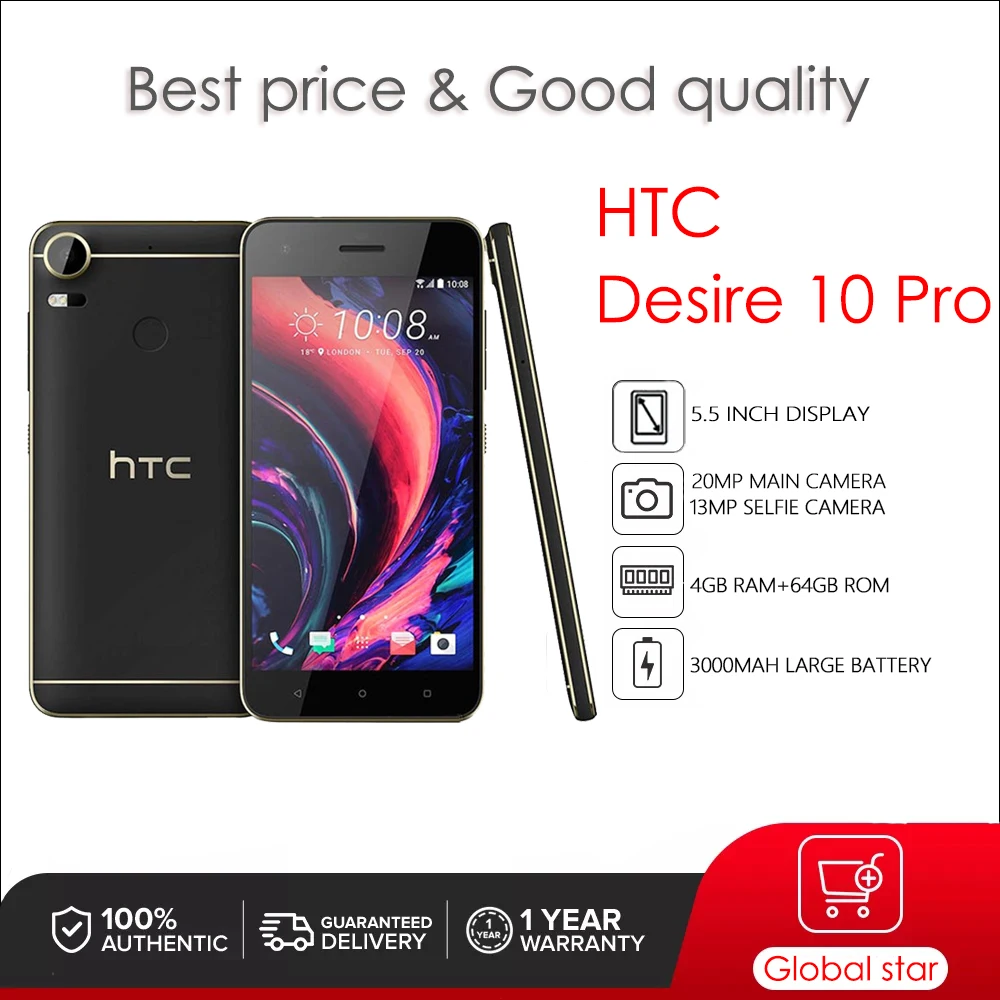 HTC  Desire 10 Pro Refurbished Original Unlocked mobile phones 5.5inch cellphone Octa-core 20MP Camera free shipping