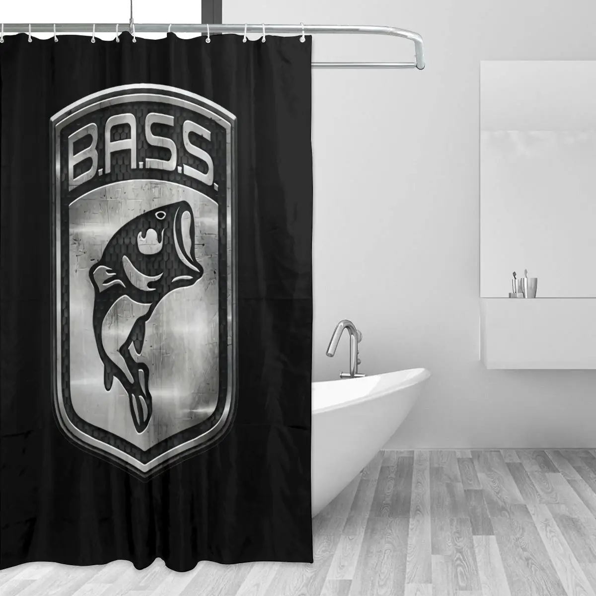 Фото Bassmaster занавеска для душа с металлическим логотипом для ловли окуня, занавеска для ванной, моющаяся, легкая, хорошего качества №3