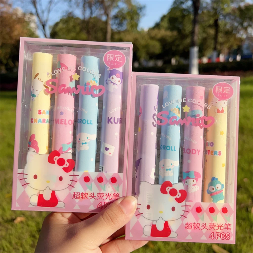 

4Pcs/set Sanrio Cinnamoroll Art Markers Pen Kuromi My Melody Anime Watercolor Pens Stationery Highlighter Drawing Art Supplies