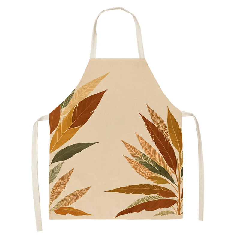 Льняной фартук для женщин бохо с принтом кофе