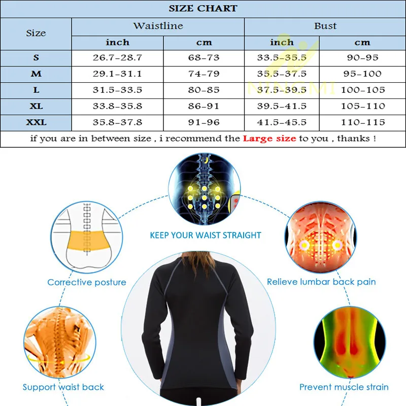 NINGMI Slimming Body Shaper Waist Trainer for Women Zipper Blouse Neoprene Sauna Vest Warming Shirt Long Sleeve Jacket Shapewear