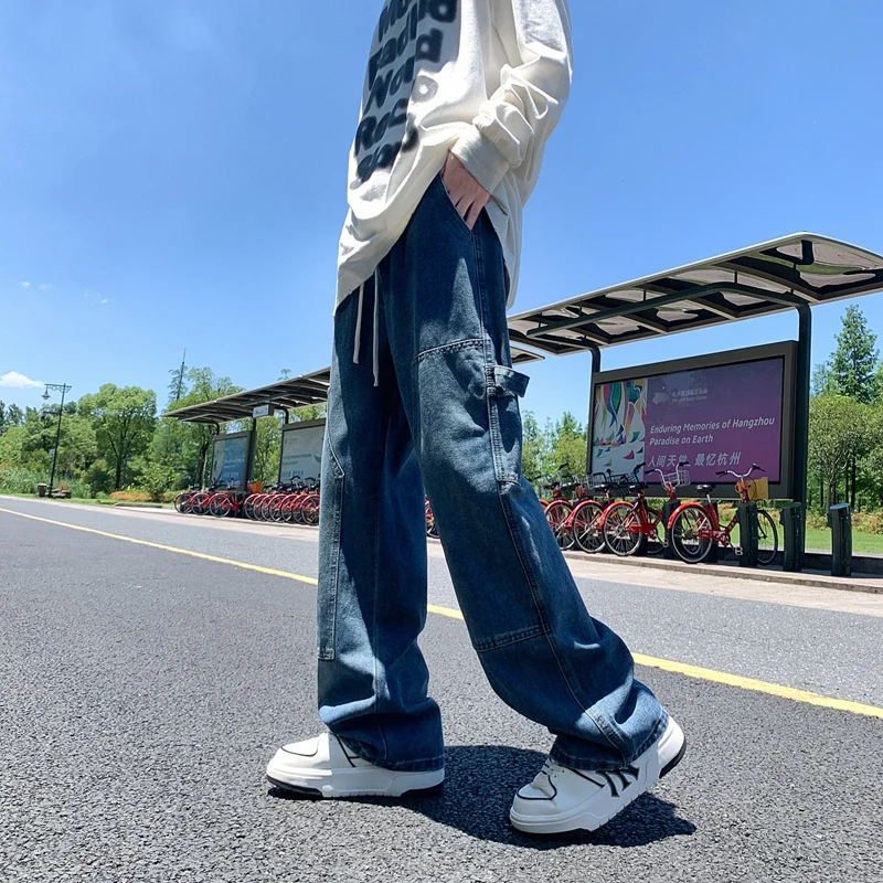 Мужские мешковатые джинсы Y2K в Корейском стиле с эластичным поясом прямые на