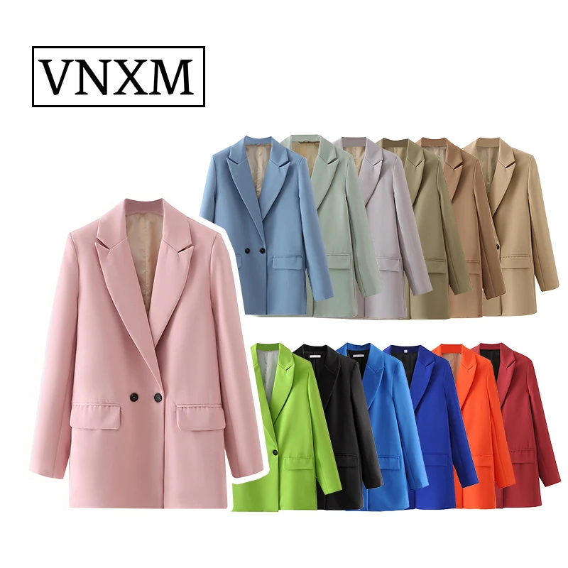 

VNXM 2022 Office Woman Casual Blazer Suits Women's Autumn Fashion Zevity Double Breasted Long Sleeve Loose Elegant Female Coats