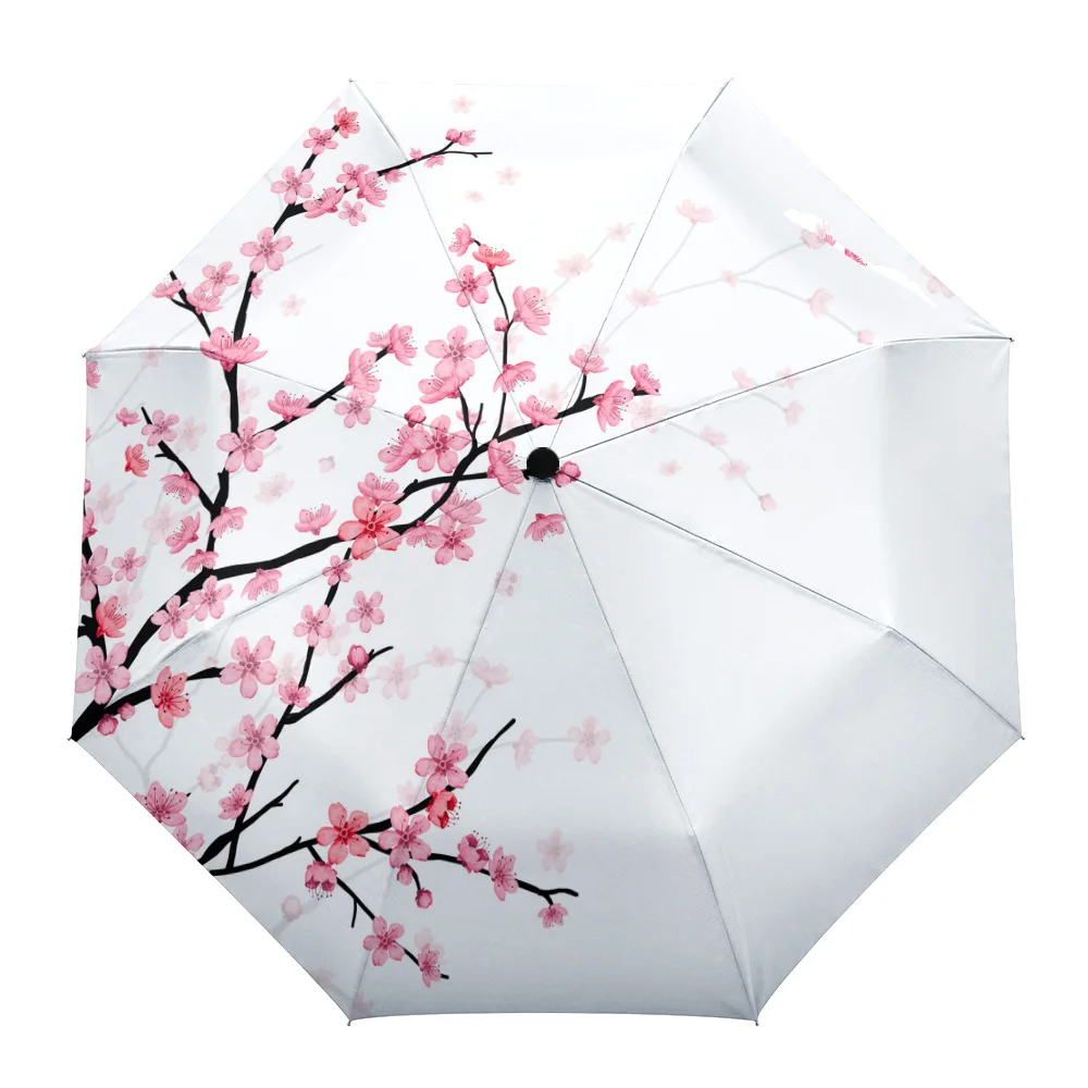 

Зонт Автоматический весенний для мужчин и женщин, ветрозащитный складной зонт с 8 ребрами, с цветком вишни, от дождя, для путешествий и прогу...