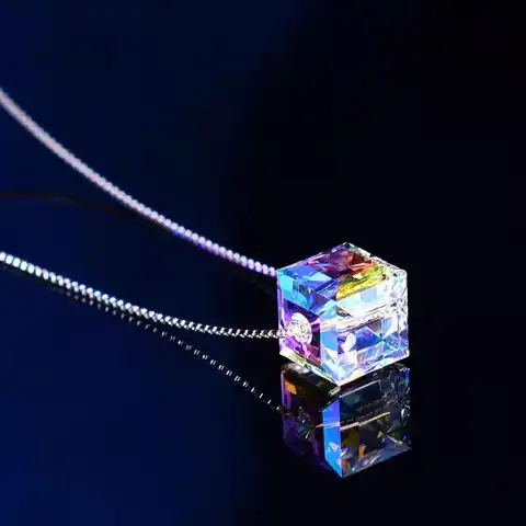 Ожерелье с подвеской-кубиком женское, цвет серебро, кристаллы, Цветные Кубики, цепочка, колье для свадьбы, шикарный подарок