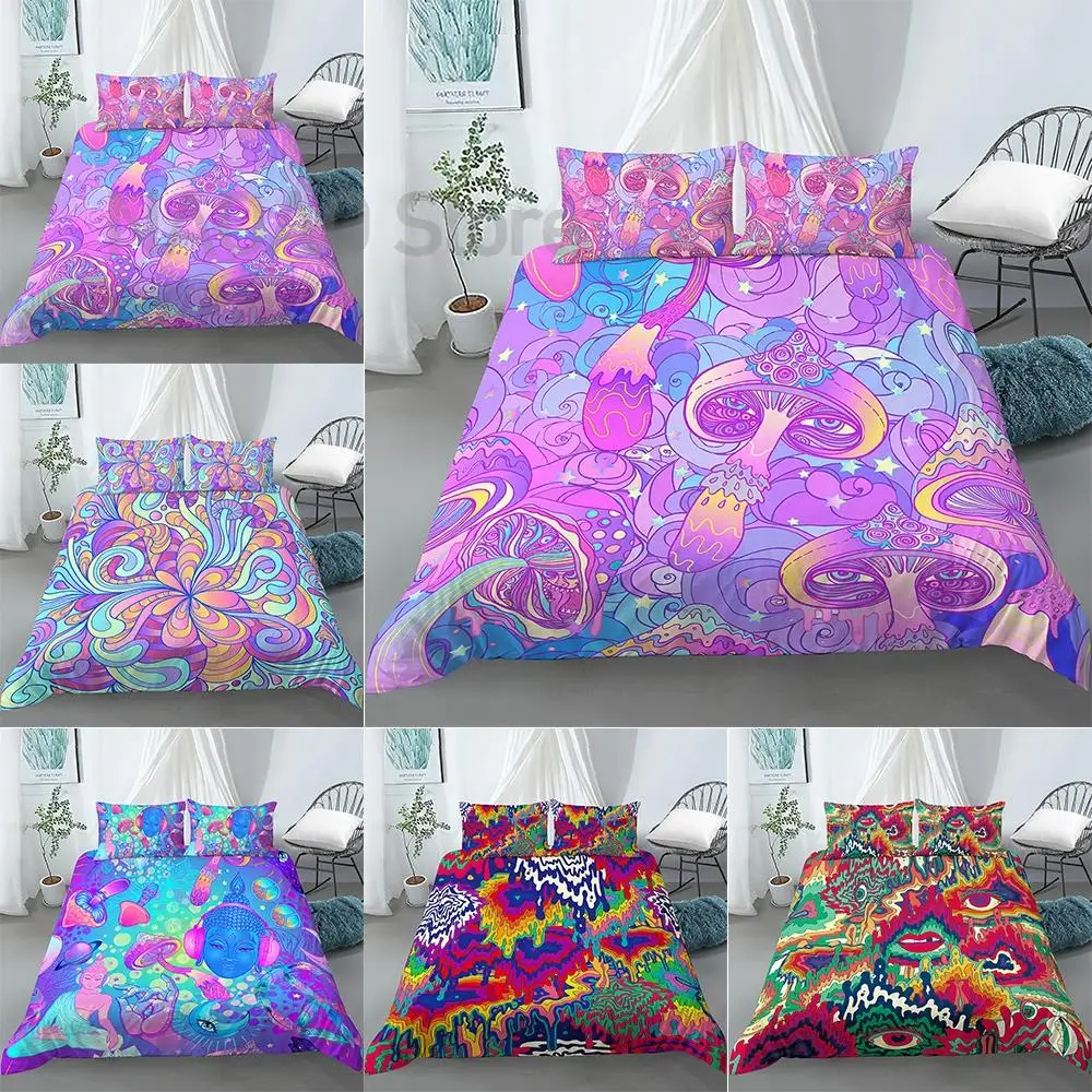 

Mushroom Duvet Cover Set Trippy Swirls Eyes Dreamlike Decorative 2/3 Piece Bedding Set Duvet Cover with 1/2 Pillow Shams