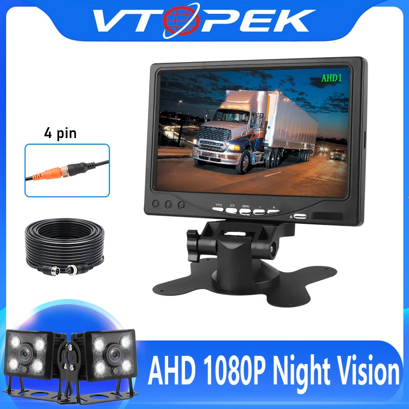

Vtopek 7 inch AHD 1080P Car Rear view Monitor Reverse Video Camera Waterproof 4 pin Rearview mirror For RV Harvester truck Bus
