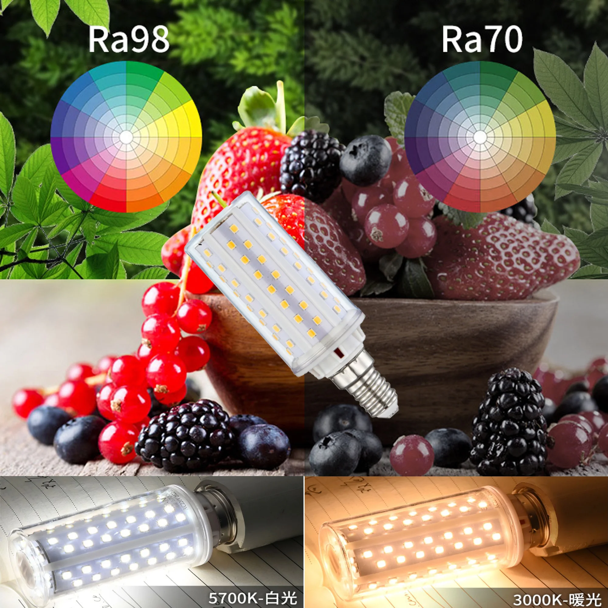 

High CRI Ra 95+ LED Bulbs 8W AC220V E27/E14 Socket Ultra Bright 900lm LED Corn Light for Office Garden Kitchen Room Garage