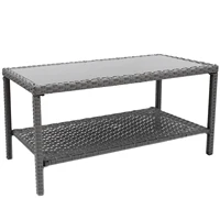 Small Outdoor Coffee Side End Table for Outside Patio Storage, Gray All Weather Wicker with Glass Top, Rectangle