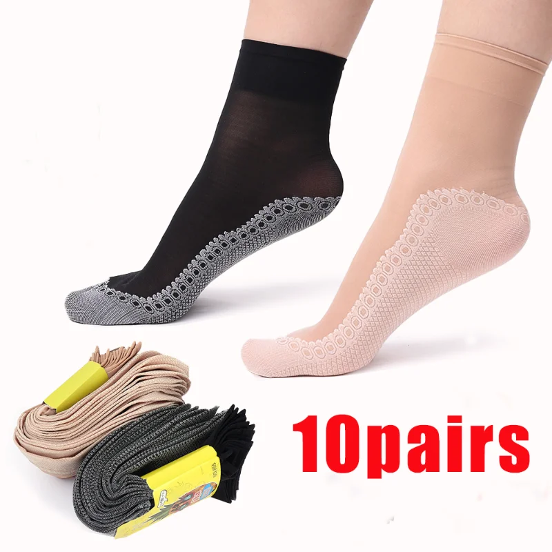 New Summer Women Anti-slip Stockings Cotton Sole Sweat-absorbing Mid-tube Socks Anti-hook Silk Breathable Ankle Socks Stockings