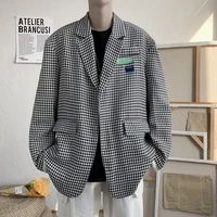 spring plaid blazer men fashion society mens dress jacket korean loose casual suit jacket mens office formal blazer m 2xl