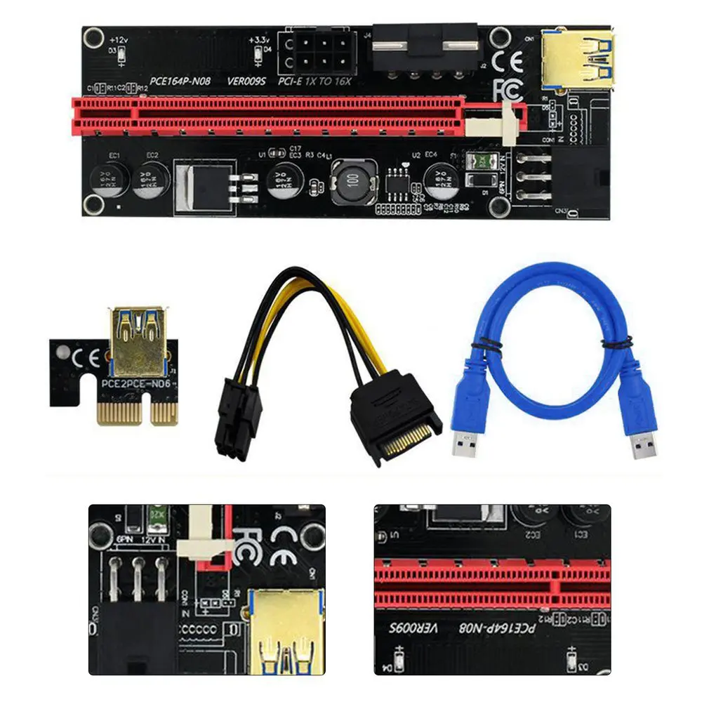 Ver009 Usb 3.0 Pci-e Райзер 1x 4x 8x 16x расширитель Sata адаптер карты 15Pin к 6 Pin источник питания 1