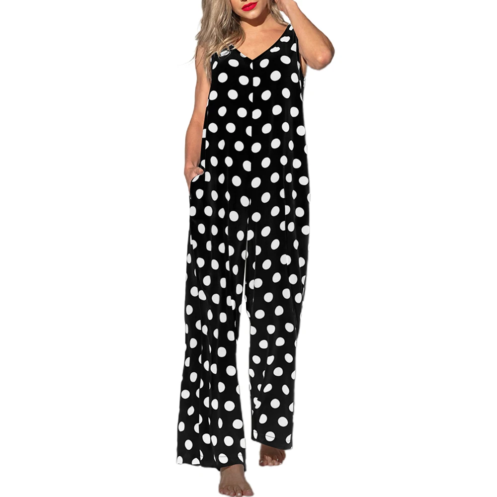 

Retro Jumpsuit Women Summer Sleeveless High Street Dot Vintage Wide Leg Pants Loodr Backless Jumpsuits for Woman Clothes