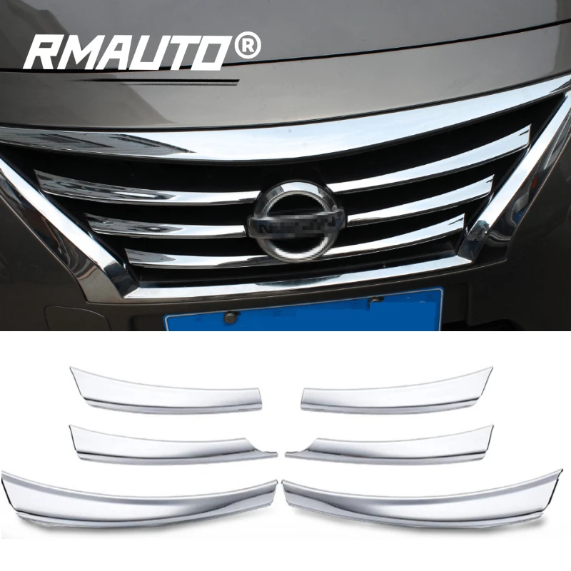 

RMAUTO 6Pcs Car Front Bumper Grille Cover Trim Chromium Styling Head Cover for Nissan Versa Latio 2014-2019 Car Styling