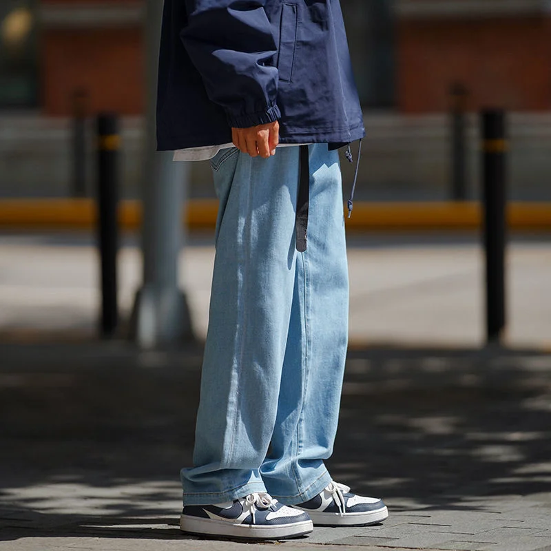 Blue Baggy Jeans Men Fashion Casual Straight Jeans Men Japanese Streetwear Hip Hop Loose Wide Leg Denim Pants Mens Trousers