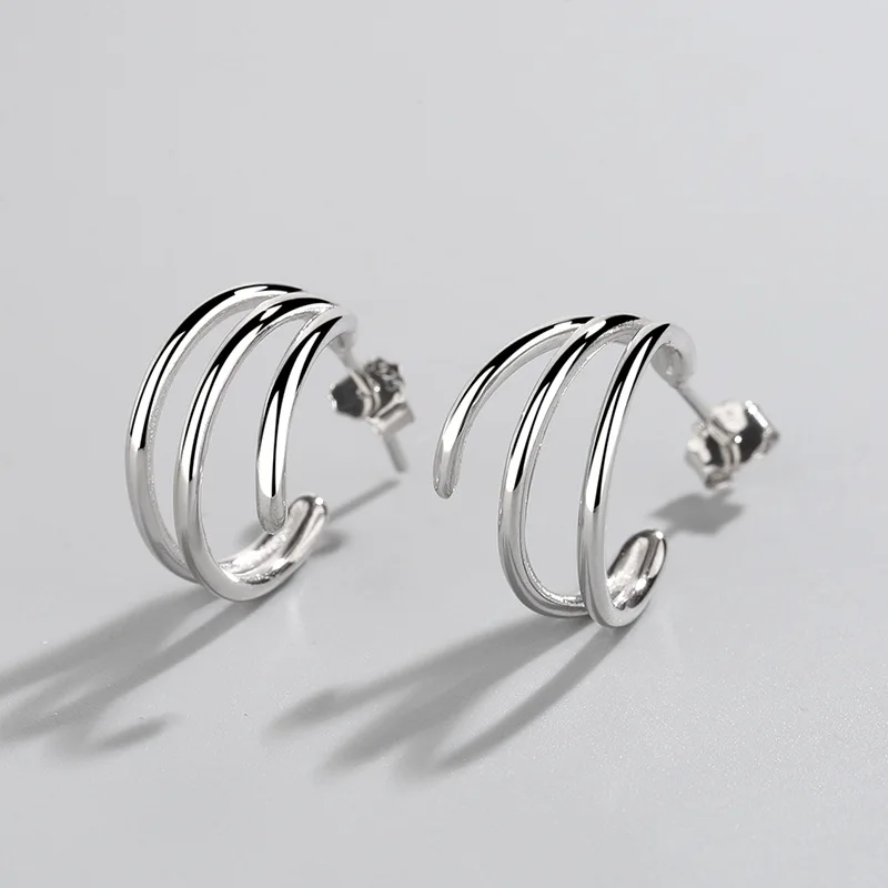 

Sterling silver earrings ins simple niche geometric line hollow earrings female irregular line earrings