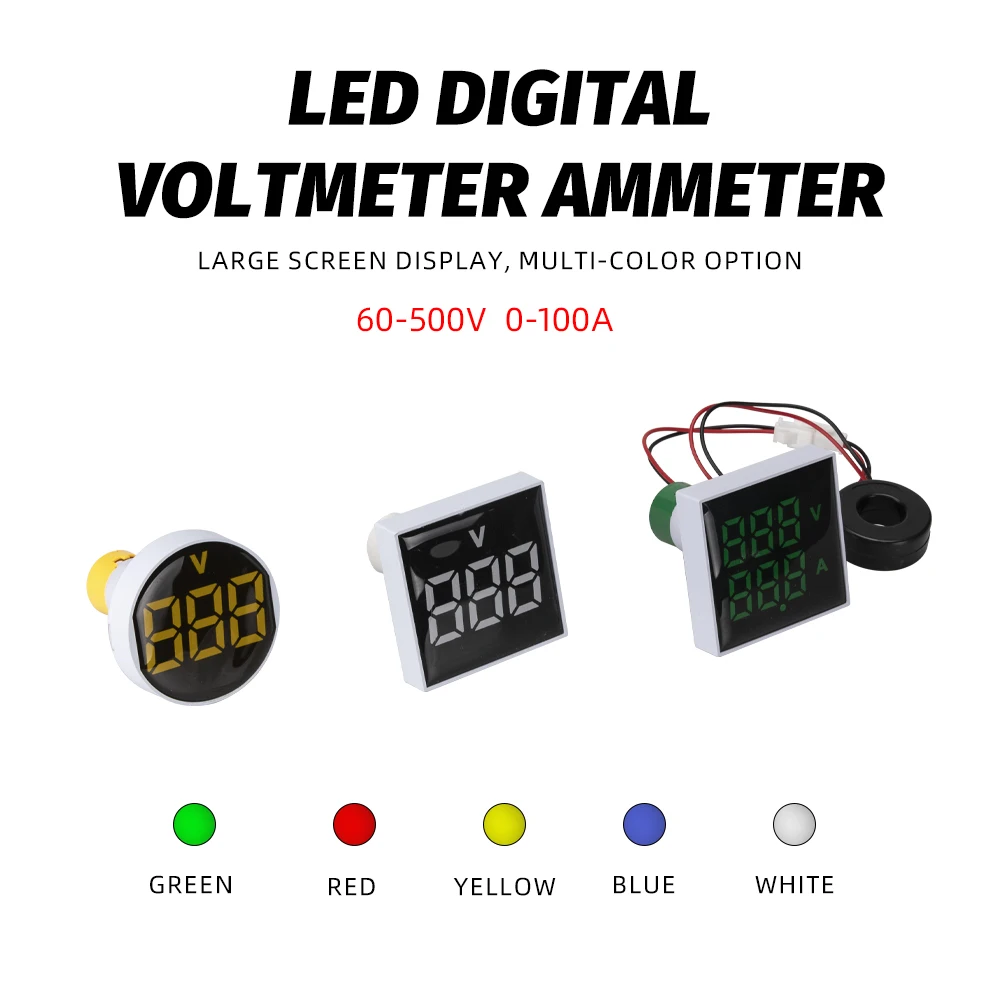 

2in1 22mm New Large Display Digital Voltmeter Ammeter 60-500V 0-100A AC Current Meter Indicator Digital Voltage Amp Led
