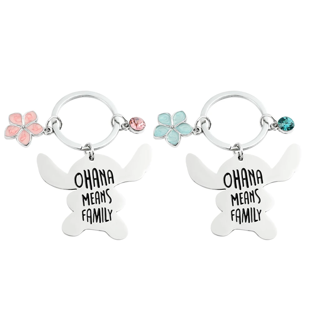 

Ohana Means Family Lilo And Stitch Keychains Hibiscus Charm Pendant Keyring Hawaii Gifts Couple Jewelery Accessories Gifts