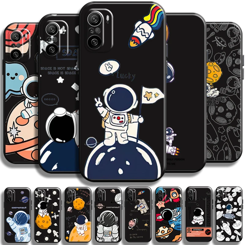 

Cute Cartooon Astronaut For Xiaomi Redmi K40 K40 Pro K40 Gaming Phone Case Liquid Silicon Black Cover TPU Funda Shockproof