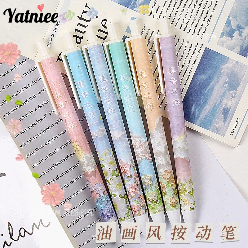 

Yatniee 6pcs Kawaii Pens Oil Painting Gel Pen Office Accessories Aesthetic Stationery Japanese Stationery Supplies School Items