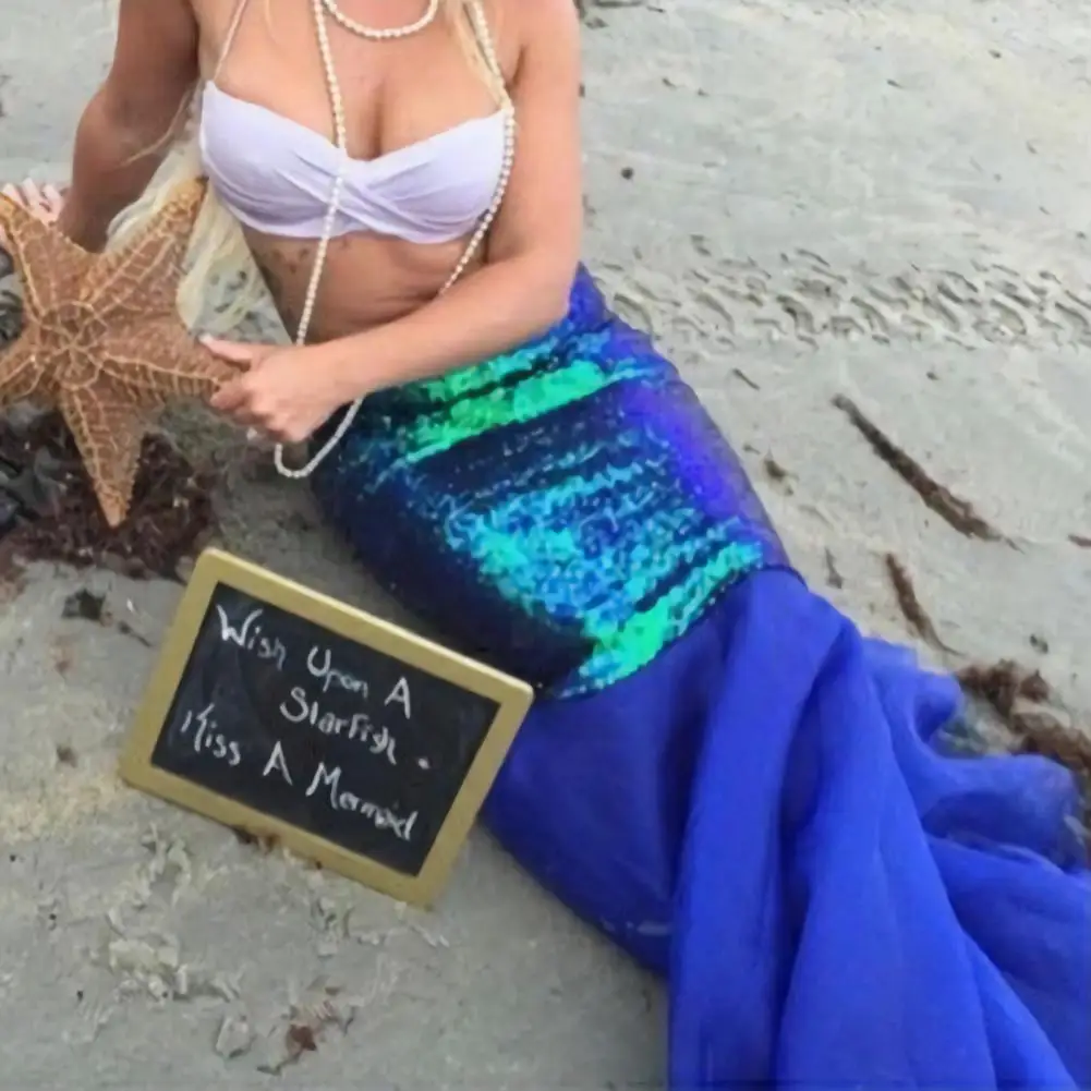 

Fishtail skirt Halloween Cosplay mermaid SkirtShiny Sequin Glitter Patchwork Slim Fit Big Hem See-through Mesh for Masquerade