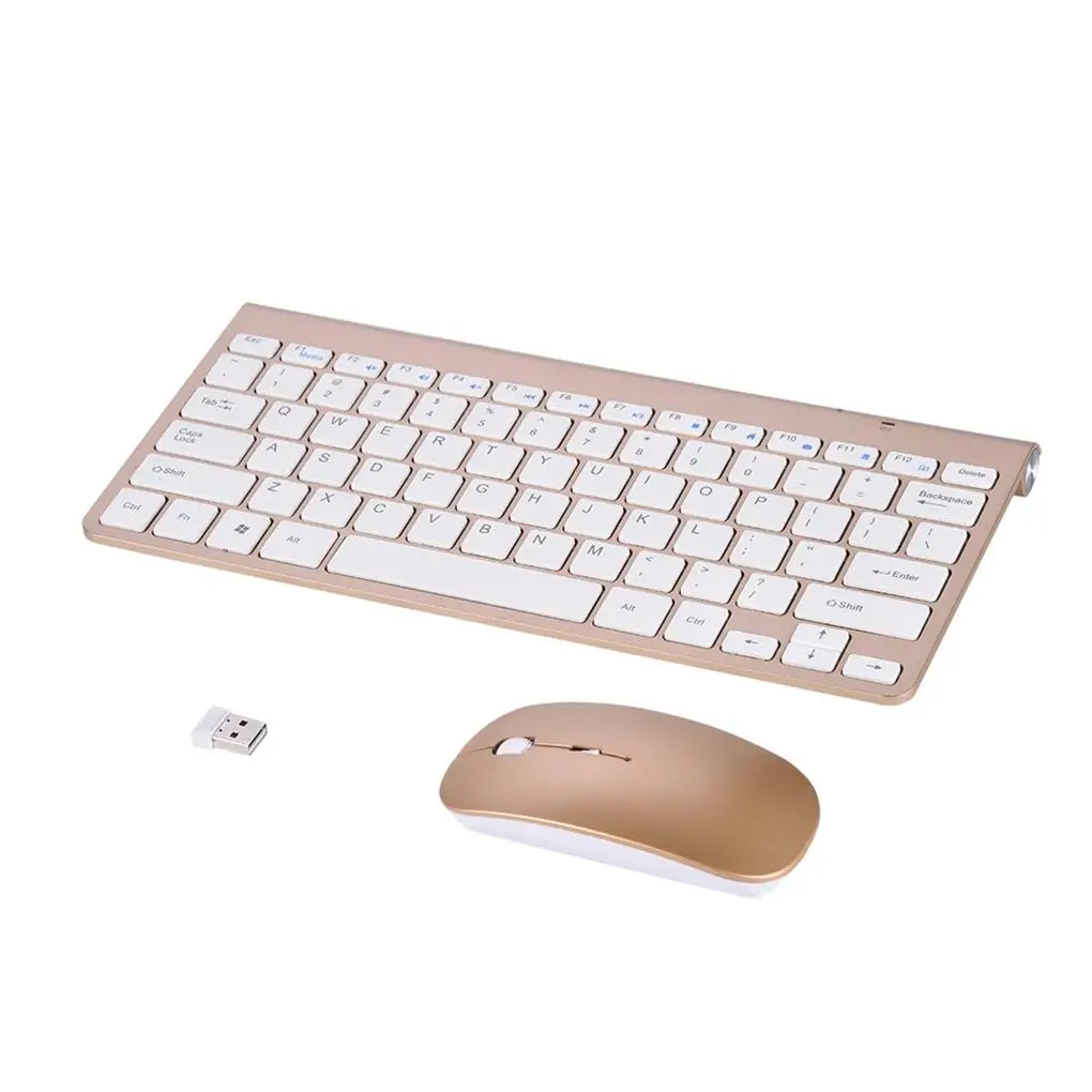 

Slim Waterproof 2.4GHz Wireless Keyboard and Mouse Kit for Desktop Laptop Gold