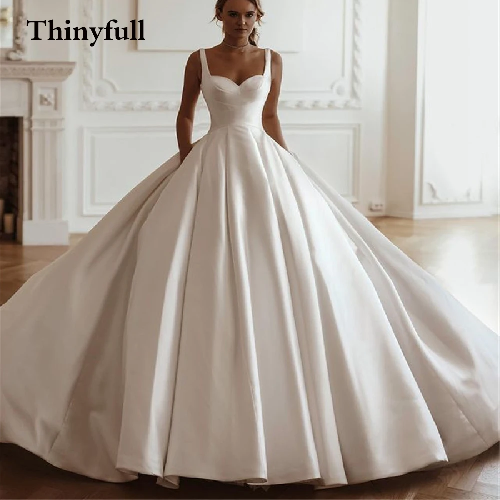 

Thinyfull Long Sweetheart A Line Wedding Dresses Boho Spaghetti Sleeveless Princess Bride Bridal Gowns Dress Vestidos De Novia