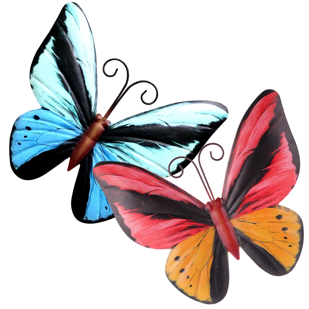 

2 Pcs Butterfly Pendant Wall Flying Decor Sculptures Out Door Silhouette Decals Animal Decor Iron Handcrafted Gift