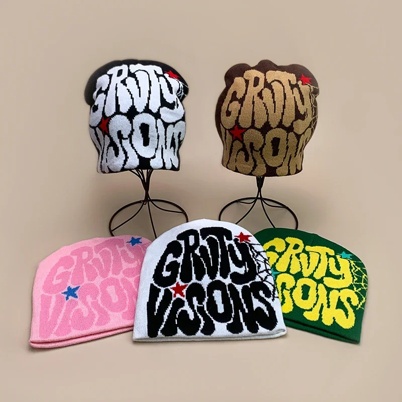 Шерстяные вязаные шапки с надписью Web осень и зима жаккардовые теплые удобные в