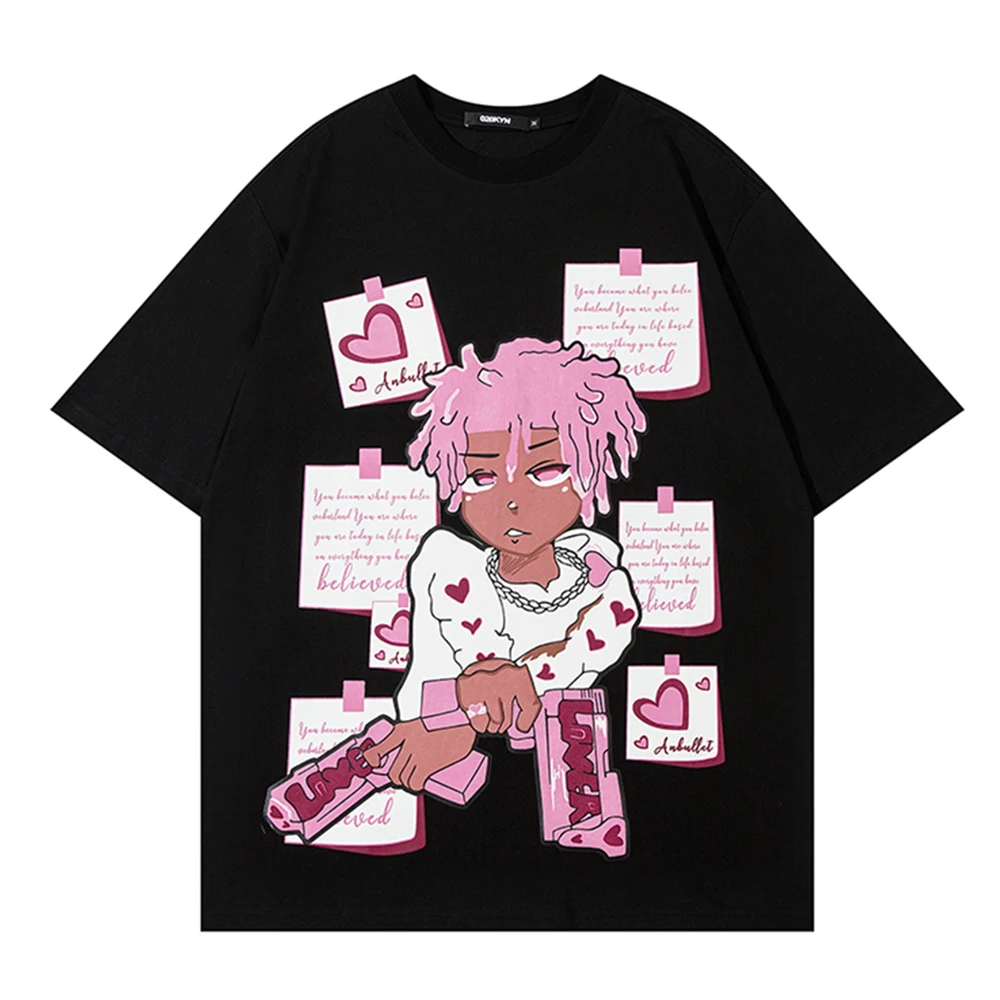 

Футболка в стиле хип-хоп с принтом из мультфильма, Мужская хлопковая футболка с коротким рукавом, мужская верхняя уличная одежда