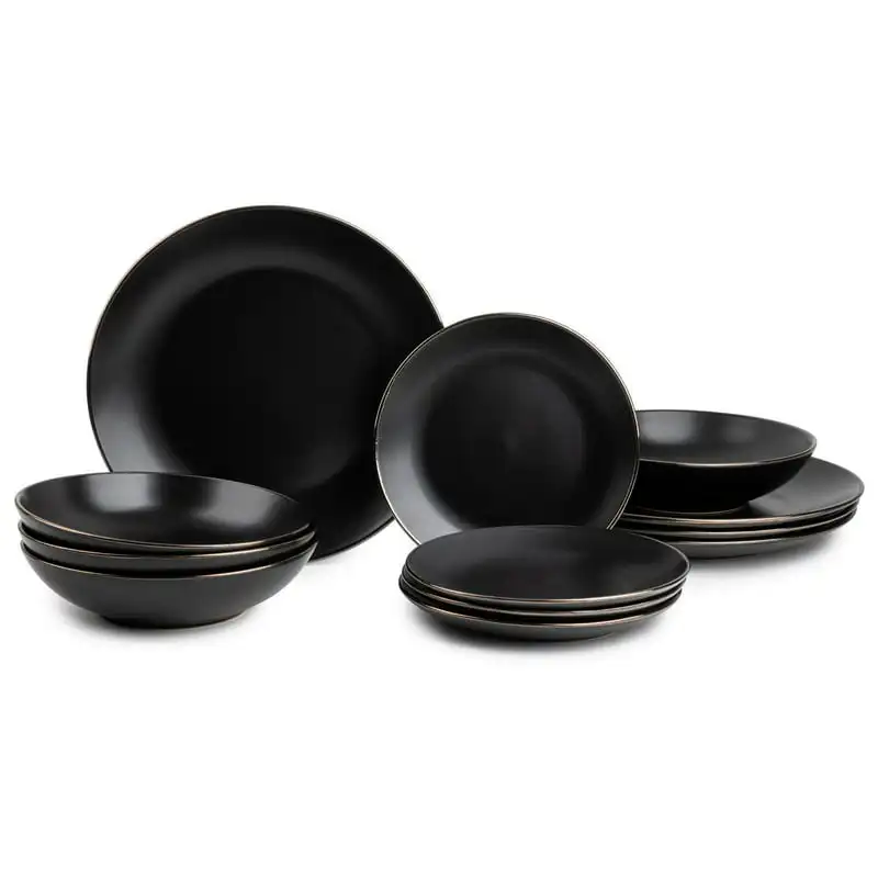 

Dinnerware Black Onyx Stoneware, 12 Piece Set