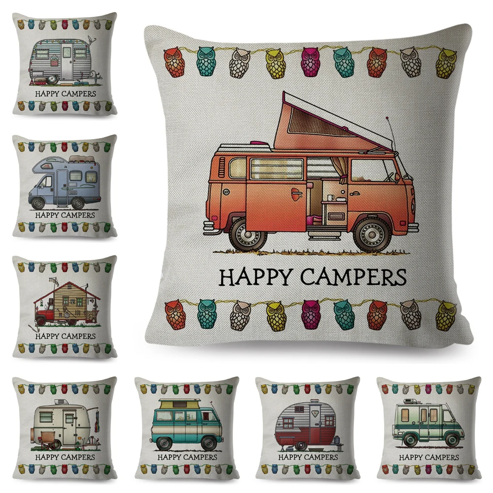 Чехол для подушки Happy Campers декоративный мультяшный дом дорожный автомобиль чехол