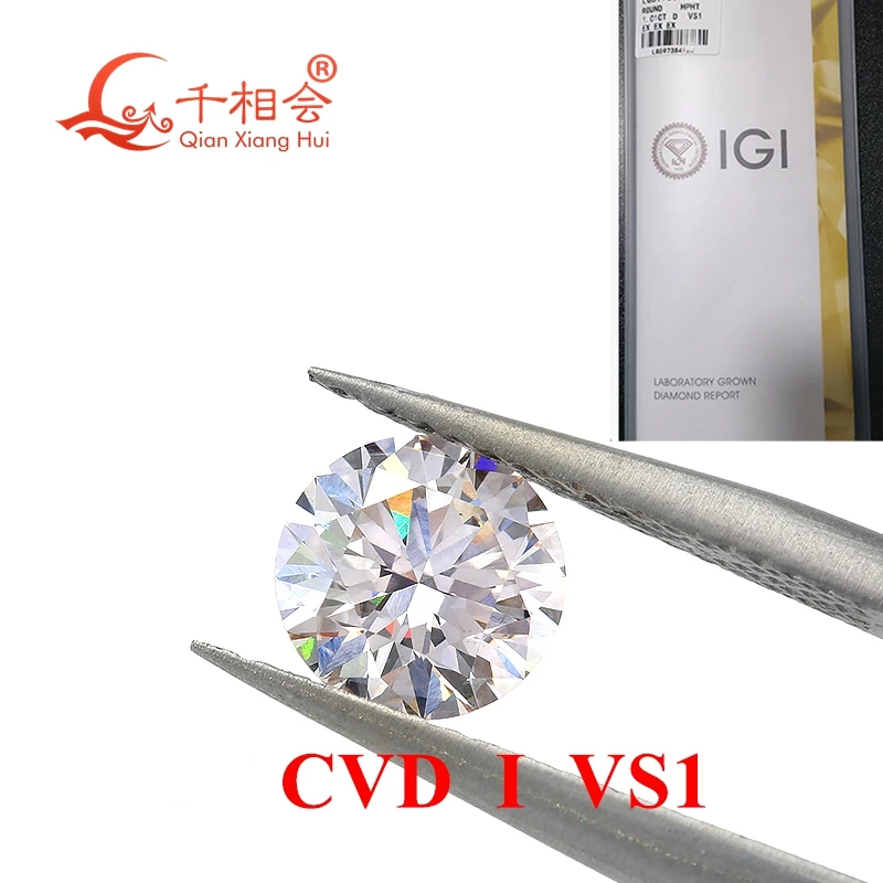 

CVD diamond I color 1.5-2ct VS1 clarity 3EX cutting round shape with IGI certificated white color lab grown diamond loose stone