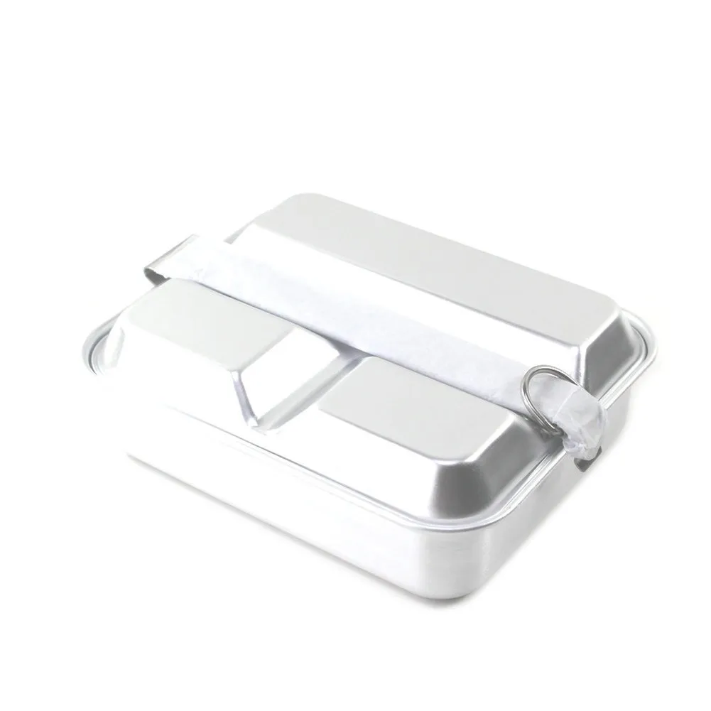 

School Lunch Box W/handle Buckle Outdoor 18.8*15.8*4.5CM Camping Hygienic Military Square Stainless Steel Students