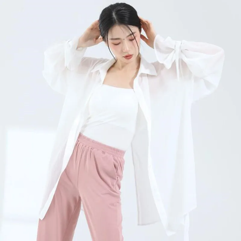 Длинная шифоновая рубашка для взрослых тренировочная одежда свободная с