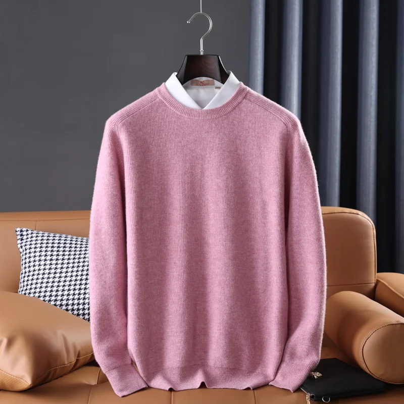 

100% Pure Australian Wool Knitting Pullovers Men Sweaters Winter Thick Warm Knitwears Male Long Sleeve Woolen Clothes