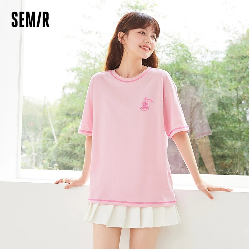 

Футболка Semir Женская свободного покроя, дизайнерская рубашка с яркой линией, топ в Корейском стиле, розовый цвет, лето 2023