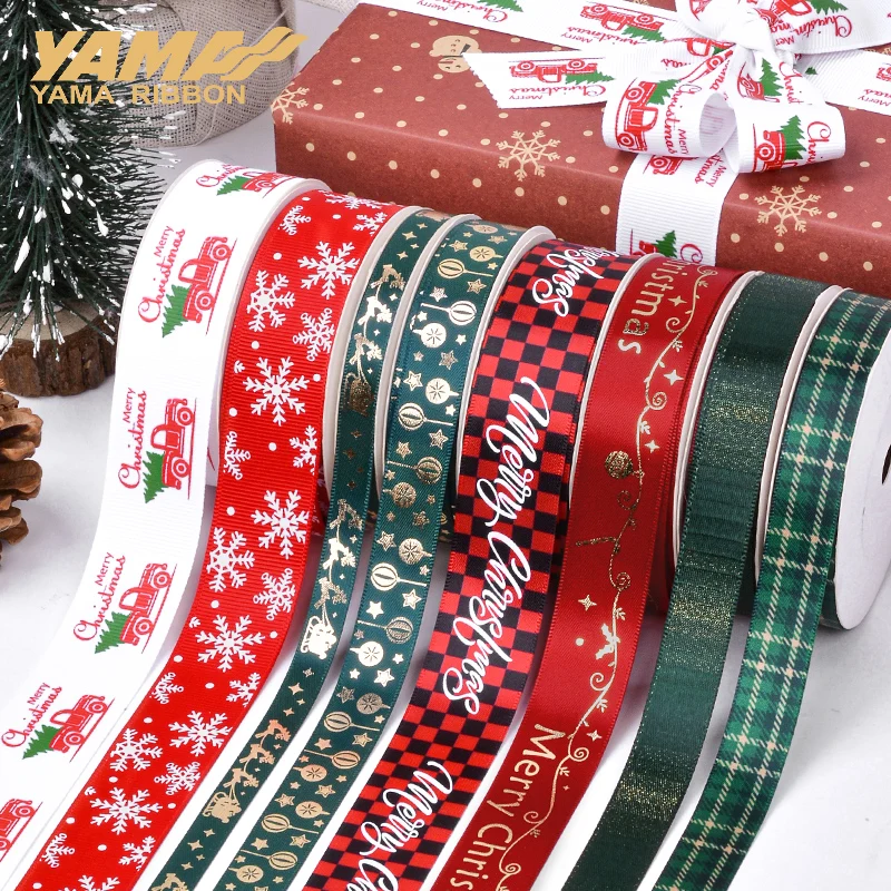 

YAMA Christmas Series Ribbon 10yards/roll 9mm 16mm 22mm 25mm Printed Ribbons for DIY Xmas Tree Gift Box Decoration