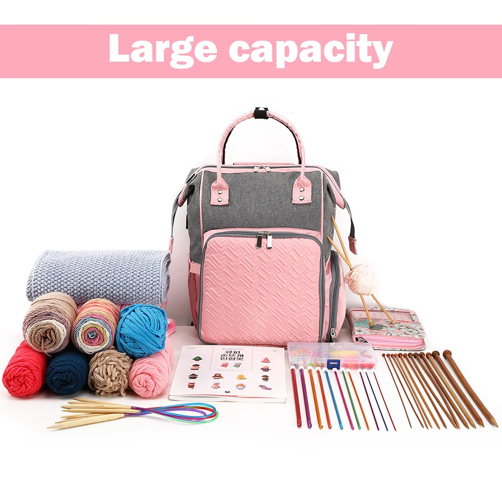 Crochet Yarn Organizer Bag Large Capacity Portable Storage Backpack Nylon Lightweight Wear-resistant for Sewing Crochet Hooks