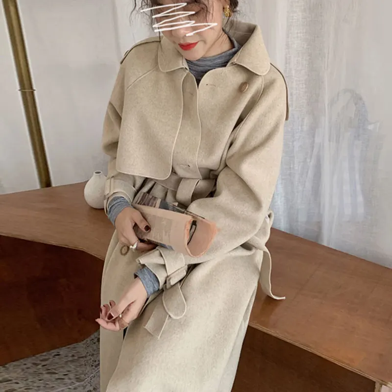 

SuperAen Korean Chic Autumn and Winter French New 2022 Retro Lapel Double Row Button Lace Woolen Coat for Women